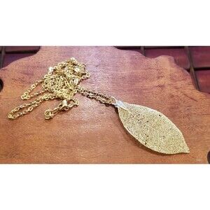 Vintage Gold Dipped Rose Petal Pendant On 32" Goldtone Chain